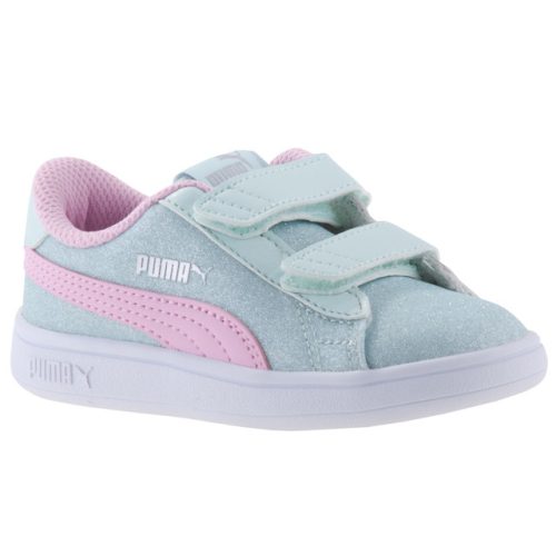 PUMA SMASH GLITZ 2 tépős világoszöld/rózsa CSILLOGÓS félcipő 