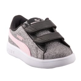 Puma Smash v2 Glitz Glam fekete-ezüst-rózsaszín 2 tépőzáras lány sportcipő   Puma Smash v2 Glitz Glam fekete-ezüst-rózsaszín 2 tépőzáras lány sportcipő