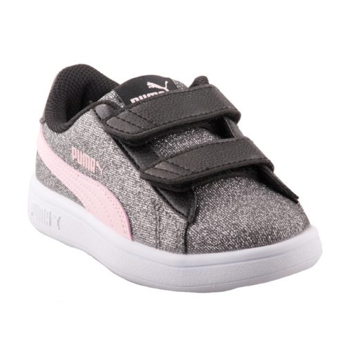 Puma Smash v2 Glitz Glam fekete-ezüst-rózsaszín 2 tépőzáras lány sportcipő