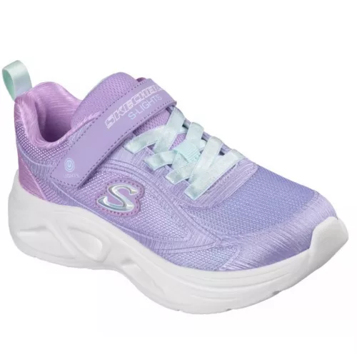 Skechers S Lights Sola Glow 2.0 levendulalila-kék tépőzáras-gumifűzős ledes világítós textil kislány gyerekcipő (303729L-LVAQ)