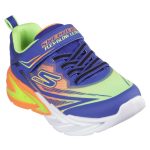 Skechers kék-neon narancs-lime tépőzáras-gumifűzős ledes világítós kisfiú cipő