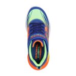 Skechers kék-neon narancs-lime tépőzáras-gumifűzős ledes világítós kisfiú cipő