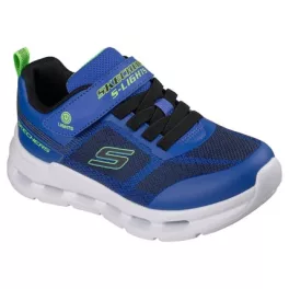   Skechers S Lights Glide-step lights kék-fekete tépőzáras-gumifűzős ledes világítós textil kisfiú gyerekcipő (400240L-BLBK)