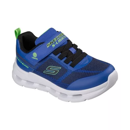 Skechers S Lights Glide-step lights kék-fekete tépőzáras-gumifűzős ledes világítós textil kisfiú gyerekcipő (400240L-BLBK)