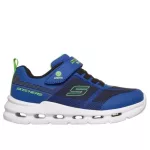 Skechers S Lights Glide-step lights kék-fekete tépőzáras-gumifűzős ledes világítós textil kisfiú gyerekcipő (400240L-BLBK)