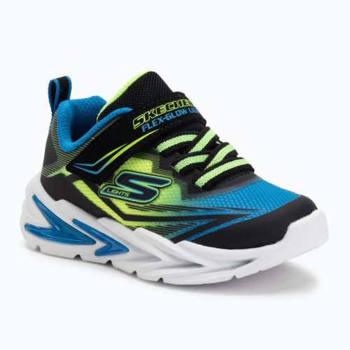Skechers S Lights Flex kék-neonzöld-fekete tépőzáras-gumifűzős ledes világítós textil kisfiú gyerekcipő (400139N-BBLM)