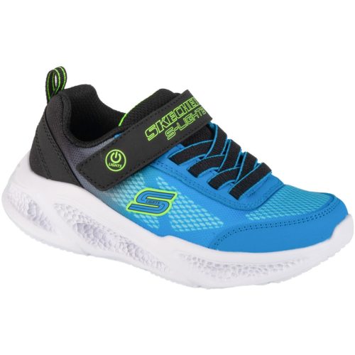 Skechers S Lights-Meteor lights-krendox kék-fekete tépőzáras-gumifűzős ledes világítós textil kisfiú gyerekcipő (401495L-BKBL)