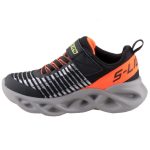 SKECHERS S LIGHTS fekete-narancssárga tépőzáras-gumifűzős VILÁGÍTÓS fiú sportcipő