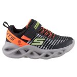 SKECHERS S LIGHTS fekete-narancssárga tépőzáras-gumifűzős VILÁGÍTÓS fiú sportcipő