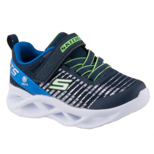 SKECHERS S LIGHTS TWISTY BRIGHTS sötétkék-zöld tépőzáras-gumifűzős VILÁGÍTÓS fiú sportcipő