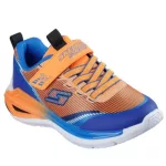 Skechers S Lights-Namics kék-narancssárga tépőzáras-gumifűzős ledes világítós textil kisfiú gyerekcipő (401661L-ORMT)