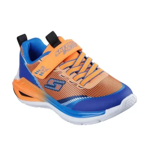 Skechers S Lights-Namics kék-narancssárga tépőzáras-gumifűzős ledes világítós textil kisfiú gyerekcipő (401661L-ORMT)