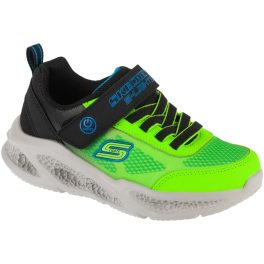   Skechers S Lights-Meteor lights-krendox zöld-fekete tépőzáras-gumifűzős ledes világítós textil kisfiú gyerekcipő (401495L-BBLM)