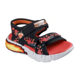   Skechers Mega-splash 4K fekete-piros mega-craft 2 tépőzáras mosógépben mosható textil kisfiú gyermekszandál (402161L-BKRD)