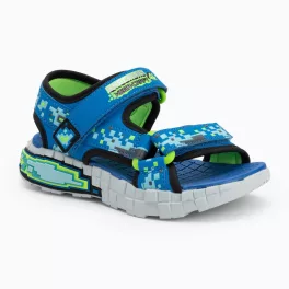   Skechers Mega-splash 4K fekete-kék-lime mega-craft tépőzáras mosógépben mosható textil kisfiú gyermekszandál (402161L-BBLM)