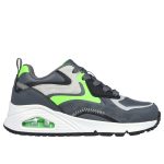 Skechers Uno Gen1 szürke-fekete-neonzöld fűzős bőrhatású anyag kisfiú gyerekcipő