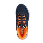 Skechers sötétkék-narancs gumifűzős mosógépben mosható kisfiú cipő