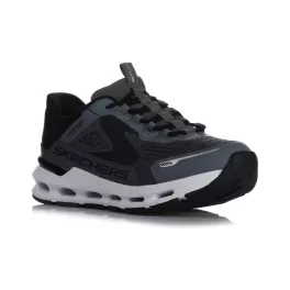   Skechers Glide-Step plus-Vista lane szürke-fekete gumifűzős slip-in mosógépben mosható textil kisfiú gyerekcipő (404203L-CCBK)