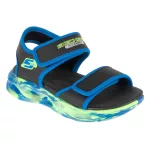 Skechers S Lights Sola glow sandal fekete-kék tépőzáras ledes világítós szintetikus kisfiú gyermekszandál (407032L-BKBL)