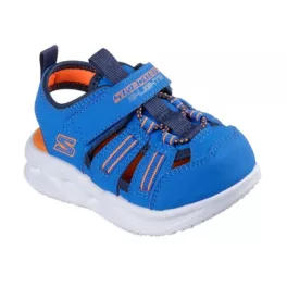   Skechers Hyper-coast kék tépőzáras-gumifűzős ledes világítós textil zárt orrú kisfiú gyermekszandál (407033N/BLNV)