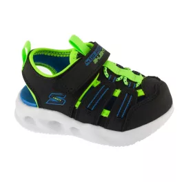   Skechers Hyper-Coast fekete-lime tépőzáras-gumifűzős ledes világítós textil zárt orrú kisfiú gyermekszandál (407033N/BKLM)