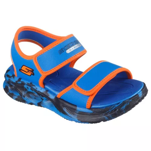 Skechers S Lights Sola glow sandal kék-narancssárga tépőzáras ledes világítós szintetikus kisfiú gyermekszandál (407032L-BLOR)