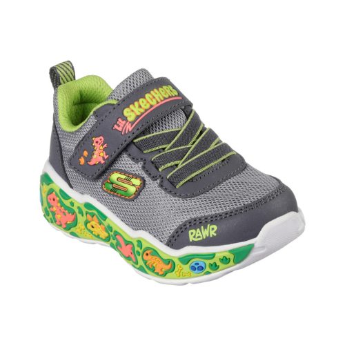Skechers szürke-zöld dínós tépőzáras-gumifűzős kisfiú cipő