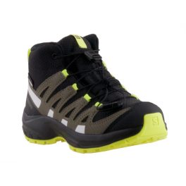 Salomon XA Pro V8 Mid CSWP J neon sárga-sötét zöld színű összehúzós VÍZÁLLÓ magasszárú fiú cipő   Salomon XA Pro V8 Mid CSWP J neon sárga-sötét zöld színű összehúzós VÍZÁLLÓ magasszárú fiú cipő
