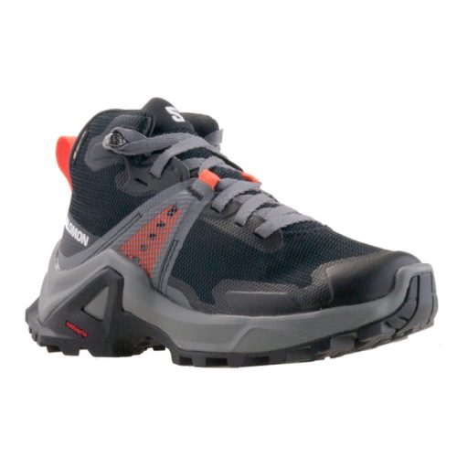 Salomon X Raise Mid GTX J fekete-szürke-narancssárga vízálló fűzős magas szárú cipő 