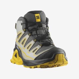 Salomon X Ultra MID GTX J mustársárga-fekete-szürke összehúzós magasszárú vízálló terep sportcipő   Salomon X Ultra MID GTX J mustársárga-fekete-szürke összehúzós magasszárú vízálló terep sportcipő
