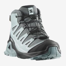 SALOMON X Ultra MID GTX J babakék-szürke-fekete összehúzós VÍZÁLLÓ magasszárú terep sportcipő   SALOMON X Ultra MID GTX J babakék-szürke-fekete összehúzós VÍZÁLLÓ magasszárú terep sportcipő