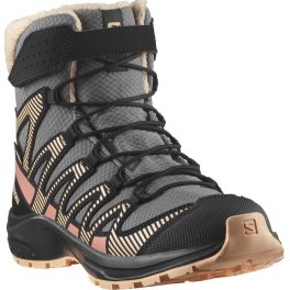Salomon XA Pro V8 Winter WP J barack-szürke-fekete fűzős-tépőzáras magasszárú melegbéléses vízálló lány bakancs   Salomon XA Pro V8 Winter WP J barack-szürke-fekete fűzős-tépőzáras magasszárú melegbéléses vízálló lány bakancs