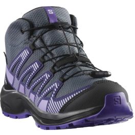 SALOMON XA Pro V8 MID WP J lila-szürke-fekete összehúzós VÍZÁLLÓ magasszárú terep sportcipő   SALOMON XA Pro V8 MID WP J lila-szürke-fekete összehúzós VÍZÁLLÓ magasszárú terep sportcipő