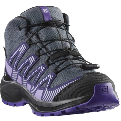 SALOMON XA Pro V8 MID WP J lila-szürke-fekete összehúzós VÍZÁLLÓ magasszárú terep sportcipő