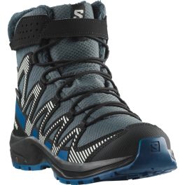 Salomon XA Pro V8 Winter WP J szürke-fekete-kék fűzős-tépőzáras magasszárú melegbéléses vízálló bakancs   Salomon XA Pro V8 Winter WP J szürke-fekete-kék fűzős-tépőzáras magasszárú melegbéléses vízálló bakancs