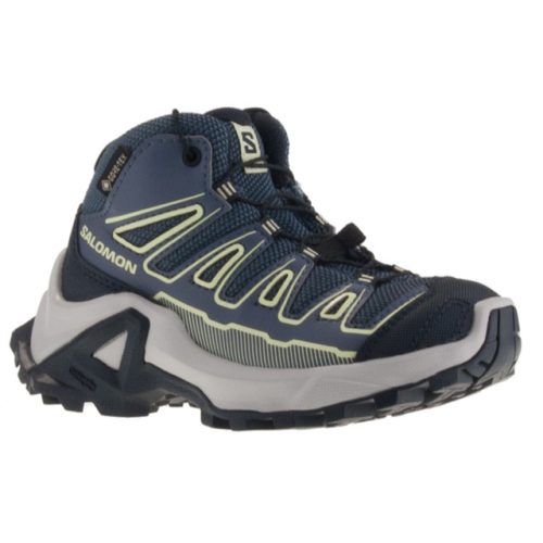 SalomonX Ultra Mid GTX J kék-vajsárga összehúzós Goretex (vízálló) magasszárú terep sport kisfiú gyerekcipő
