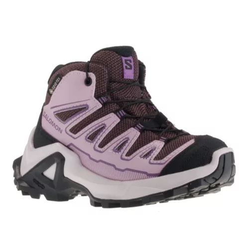 Salomon X Ultra MID GTX J mályva-rózsaszín összehúzós Goretex (vízálló) magasszárú terep sport kislány gyerekcipő