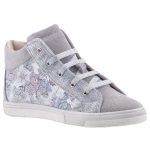 SZÍNHIBÁS LEPI szürke-ezüst VIRÁGOS fűzős magasszárú bőr lány cipő