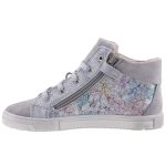 SZÍNHIBÁS LEPI szürke-ezüst VIRÁGOS fűzős magasszárú bőr lány cipő