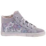 SZÍNHIBÁS LEPI szürke-ezüst VIRÁGOS fűzős magasszárú bőr lány cipő