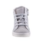 SZÍNHIBÁS LEPI szürke-ezüst VIRÁGOS fűzős magasszárú bőr lány cipő