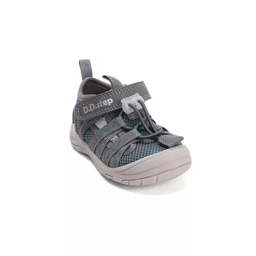 D.D.Step szürke-kék halacskás tépőzáras-összehúzós Quick dry (gyorsan száradó) textil kisfiú gyerekszandál (G065-61161B)