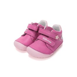   D.D.step fukszia-rózsaszín 2 tépőzáras madaras Barefoot orrvédős bőr kislány cipő 