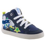 SZÍNHIBÁS GEOX KIWI BOY sötétkék/citrom cipzáras/fűzős lélegző talpú magasszárú cipő