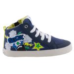 SZÍNHIBÁS GEOX KIWI BOY sötétkék/citrom cipzáras/fűzős lélegző talpú magasszárú cipő