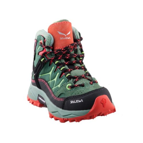 Salewa Jr Alp Trainer Mid mohazöld-narancssárga fűzős GTX (vízálló) bakancs