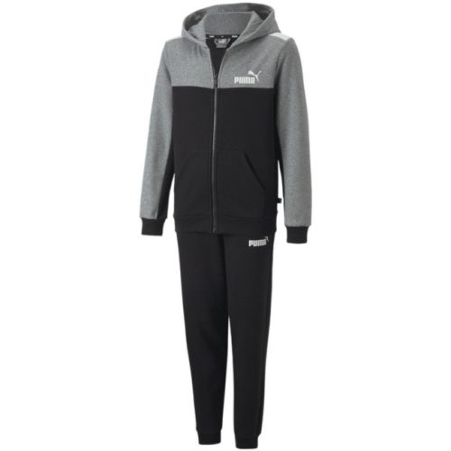 Puma ESS+ Block Hooded Suit Szürke-Fekete Gyerek Melegítő Szett