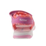 Siesta-Richter rózsaszín-narancssárga virágmintás 2 tépőzáras textil-velúrbőr kislány szandál