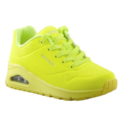 Skechers Uno-Night Shades memory foam neon sárga fűzős női cipő