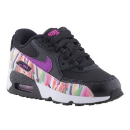 NIKE Air Max 90 Print Mesh fekete-lila-fehér-mintás fűzős lány sportcipő   NIKE Air Max 90 Print Mesh fekete-lila-fehér-mintás fűzős lány sportcipő